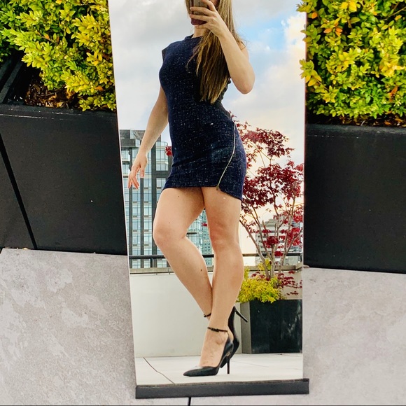 Anthropologie TIME Metal Zipper Wool Shaper Fashion Mini Dress - Picture 2 of 15